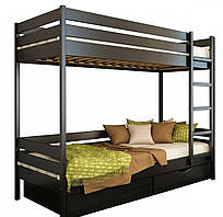 Ліжко дерев'яне двоярусна для двох дітей або підлітків Дует із бортиками та драбиною Естела