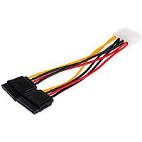 Перехідник живлення Molex/SATA Molex->2x SATA (15 pin Power) 0.2 m Atcom (16148) різнокольоровий ()