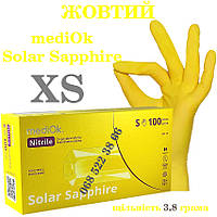 Перчатки нитриловые желтые Mediok Solar Sapphire размер XS, плотность 3.8г, уп.100 шт