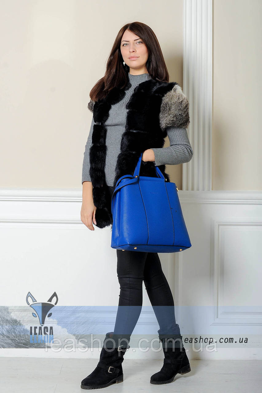 Хутряна жилетка з плічками, фото 1