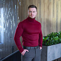 Мужской свитер с высоким двойным горлом бордовый зимний Гольф под горло (My)