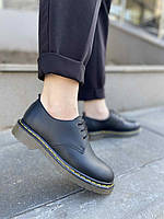Туфлі дербі жіночі на шнурках шкіряні чорні світла підошва