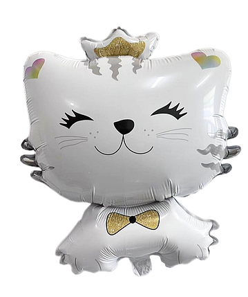 Фольгована кулька Котик з короною 50x71см (19") | Білий, фото 1