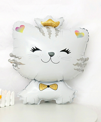 Фольгована кулька Котик з короною 50x71см (19") | Білий, фото 2