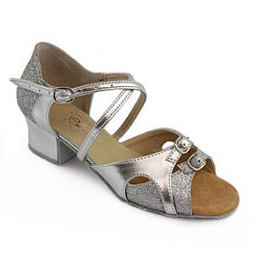 Бально-спортивне взуття для дівчаток, срібло+парча
