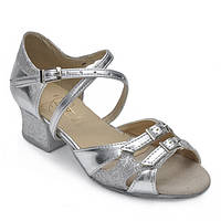 Бально-спортивная обувь для девочек, серебро+парча