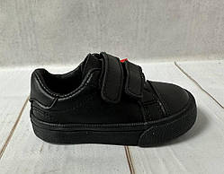 Дитячі шкіряні кросівки чорні кеди Apawwa на липучці р19-22