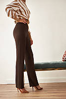 Теплые вязаные женские прямые брюки цвета шоколад с резинкой по талии большие размеры 42/46, 48/52