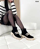 Демісезонні жіночі замшеві ботинки чорного кольору, трендові жіночі черевики на блискавці з декором
