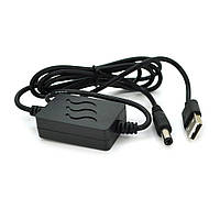 Кабель для роутера 5.5/2.1mm(M)=> USB2.0 (Input: 5V/Out:12V 1А), 1м, Black, OEM