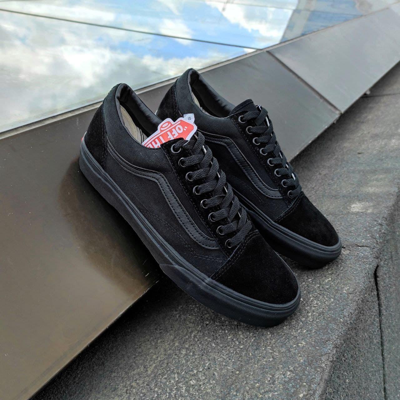 42 р Vans Old Skool black кеды низкие мужские полностью черные ванс вэнс летние кеды деми демисезон