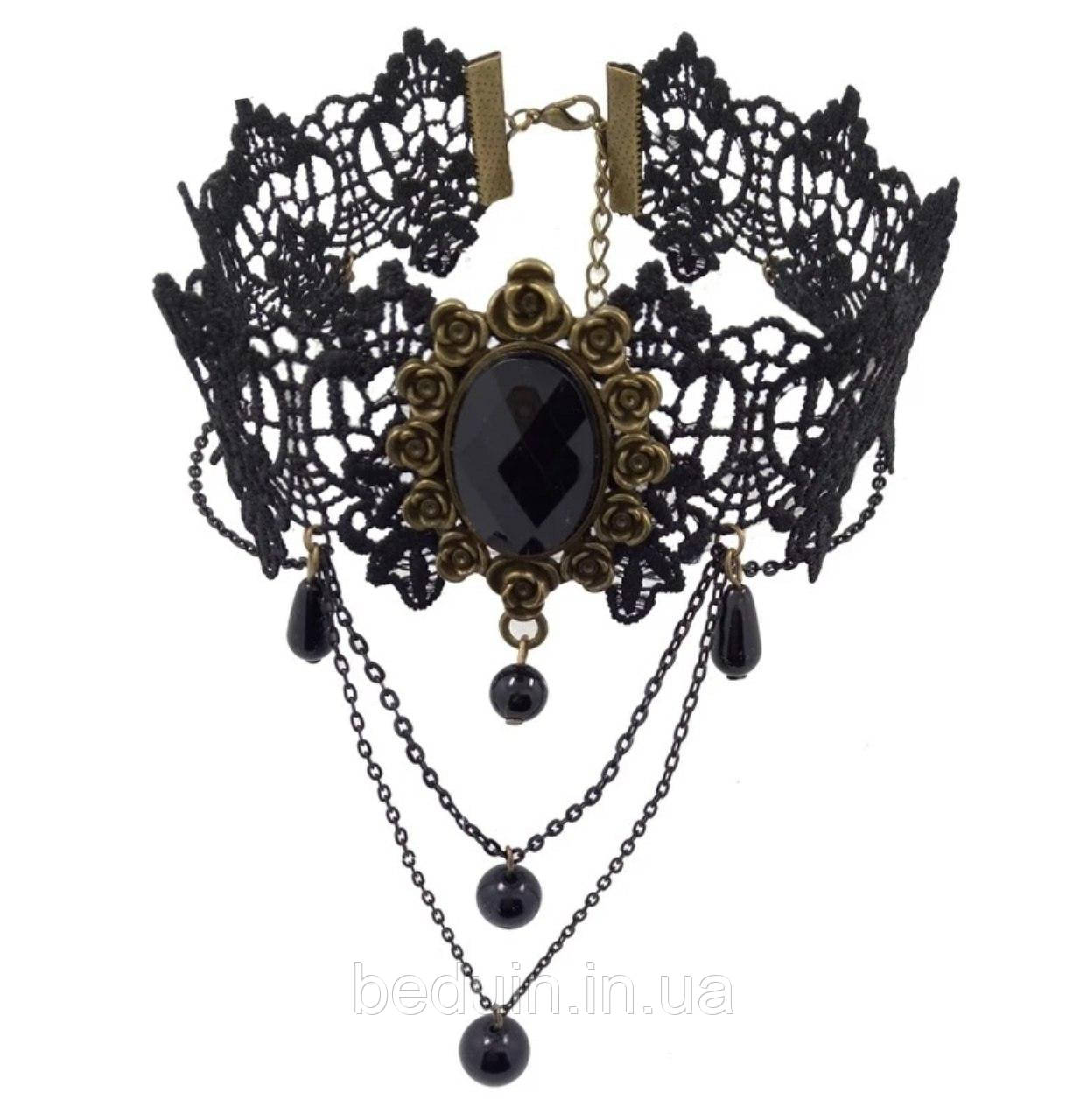 Крижовий ажурний вінтажний чокер із ланцюжками "Джейн" — чорний Aushal Jewellery