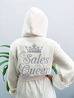 Женский махровый халат "Королева продаж" с вышивкой