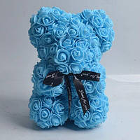 Подарунковий прозорий бокс із ведмедиком м'ятного кольору, оригінальна іграшка на подарунок дочці, букет із троянд дівчинці