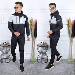 Чоловічий спортивний костюм Nike (Найк) (19-57) плащівка, турція, осінній весняний, чорний сірий. Чоловічий одяг