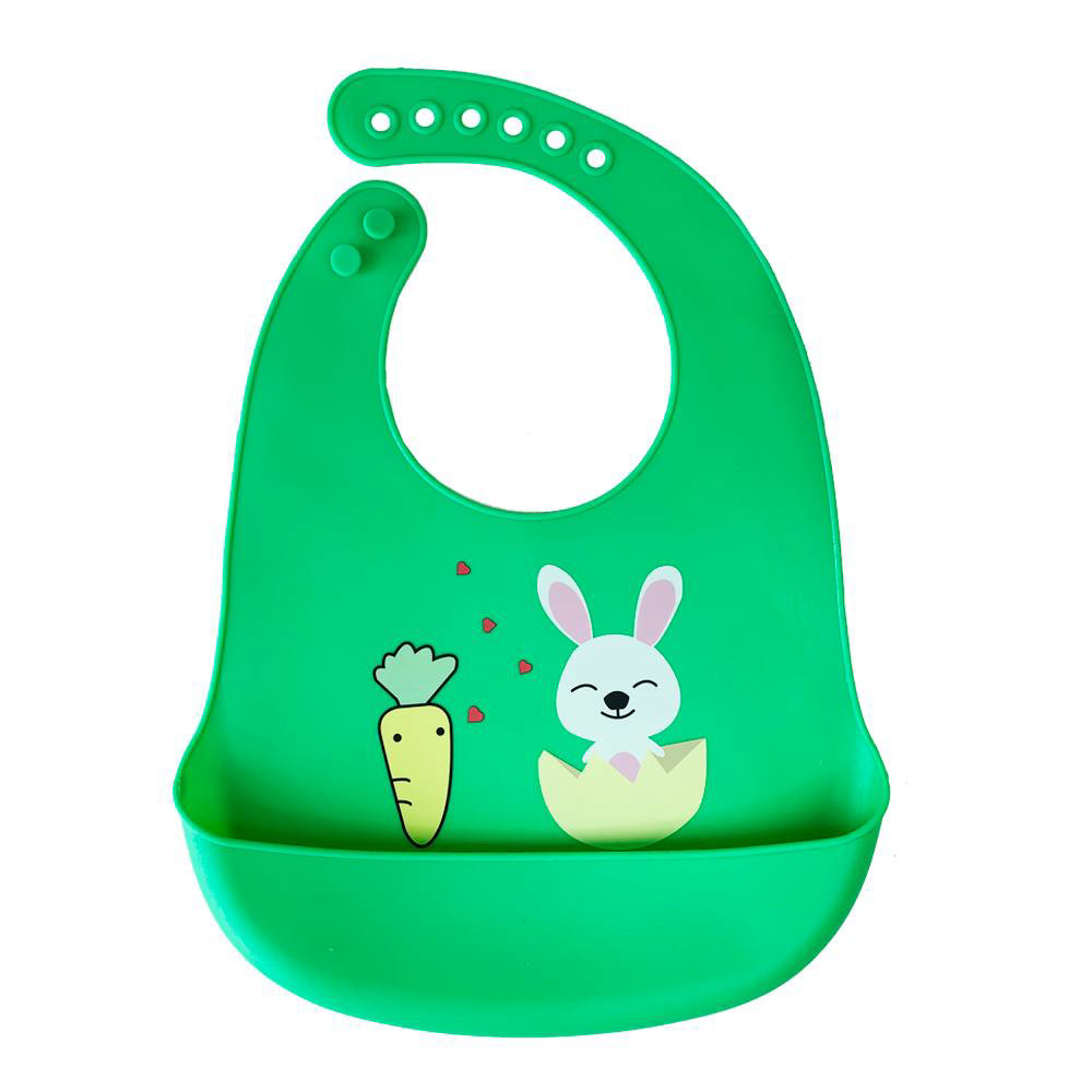 Слюнявчик силіконовий "Зайчик" темно зелений, в пакеті 32*24см, MEGAZayka, 0611т.зел