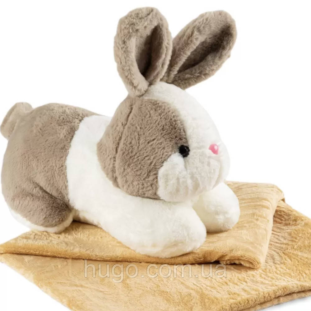 М'яка іграшка Зайчик 3в1, подушка з пледом 120×160 см, Коричневий / Дитячий плед-подушка
