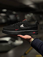 Кроссовки мужские Nike Air Force Black Red Кроссовки найк черные Осенние кроссовки Найк Аир Форс черные