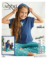 Детская пижама из хлопка цвет сине-голубой с капюшоном Seyko 89063 К
