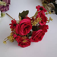Искусственные цветы. Букет роз с ромашкой 30 см. Бордо