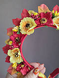 Осінній обруч Осінній обідок з листям і стрічками Осінній ободок свято осені Обруч осінь костюм осені Вінок, фото 4