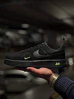 Кроссовки мужские Nike Air Force Black Green Кроссовки найк черные Осенние кроссовки Найк Аир Форс черные