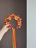 Осінній обруч Осінній обідок з листям і стрічками Осінній ободок свято осені Обруч осінь костюм осені Вінок, фото 6