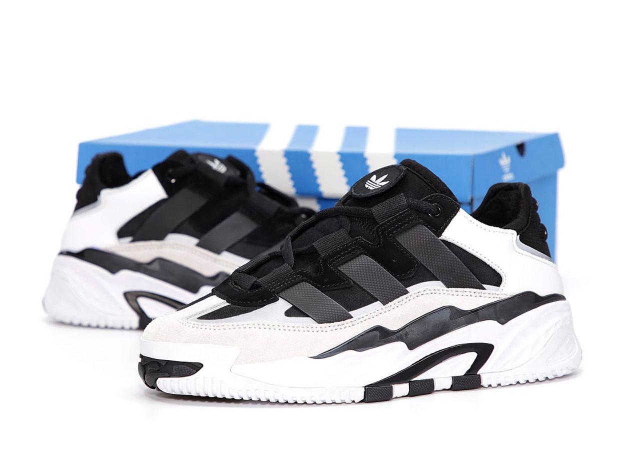Чоловічі та жіночі кросівки Adidas Niteball White Black Winter Адідас Найтбол білі шкіра замш текстиль зима