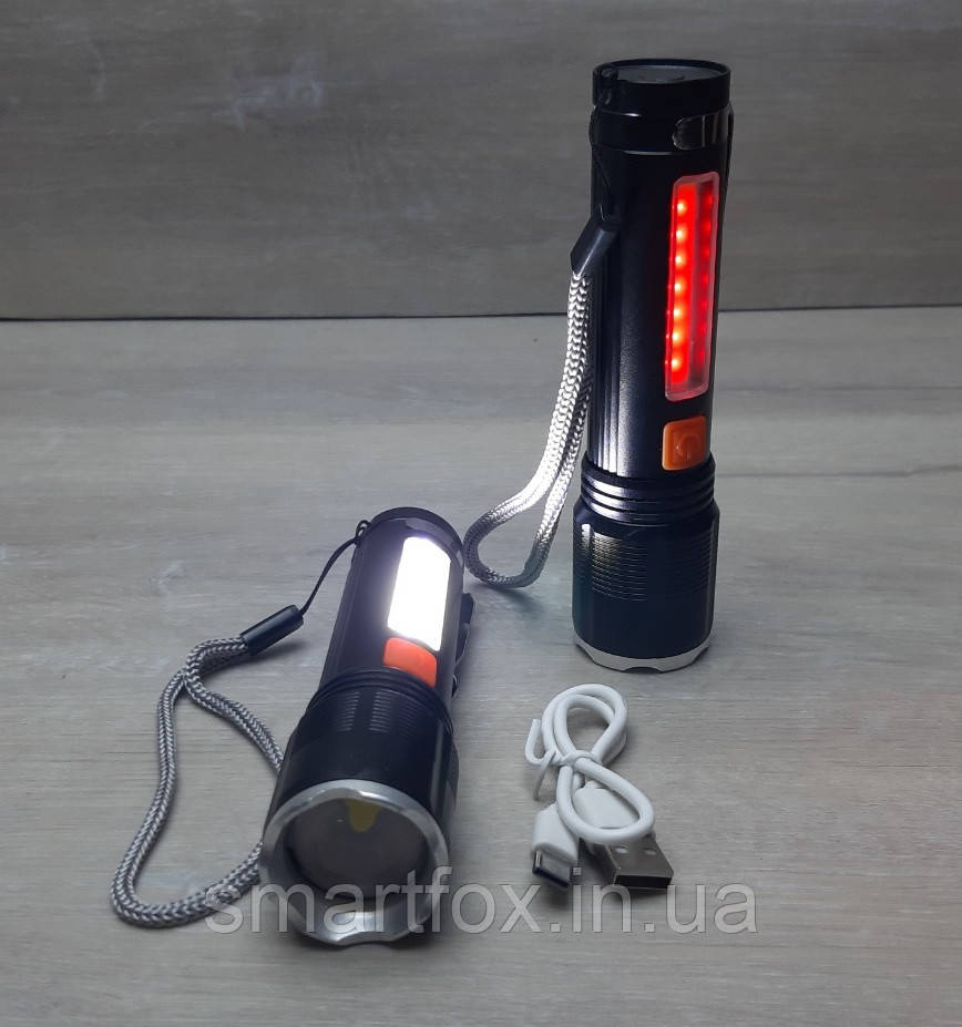 Ліхтар ручний BX-48 P12+COB+Zoom (micro USB) + червоний сигнальний