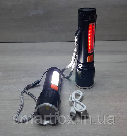 Ліхтар ручний BX-48 P12+COB+Zoom (micro USB) + червоний сигнальний, фото 1