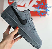 Мужские кроссовки зимние Nike Air Force Low 1 с мехом теплые осень-зима серые. Мужские полуботинки на меху