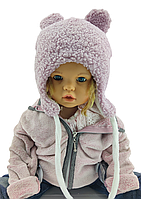 Детская тедди шапка теплая с флисом на завязках детские головные уборы фиолетовый (ШДТ320)