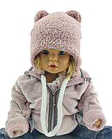 Детская тедди шапка теплая с флисом на завязках детские головные уборы розовый (ШДТ321)