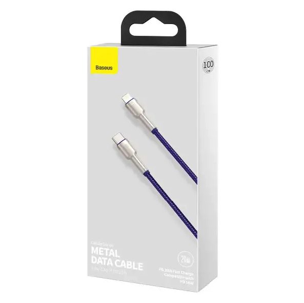 Кабель Baseus Cafule Metal Lightning to Type-c 20W 1M Purple CATLJK-A05, фото 1