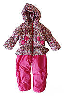 Комбинезон зимний теплый для девочки с капюшоном синтепон, разноцветный флис Одягайко 98 размер СМ-4