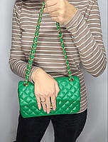 Сумка женская кожаная зелёная стеганая кросс-боди Chanel модная вместительная через плечо Супер Люкс Турция