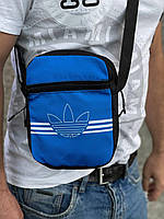 Барсетка через плечо \ сумка мессенджер \ бананка "Old School Adidas" голубая с принтом Адидас