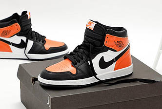 Чоловічі Кросівки Nike Air Jordan 1 Mid Orange Black White 40-41-42-43-44-45