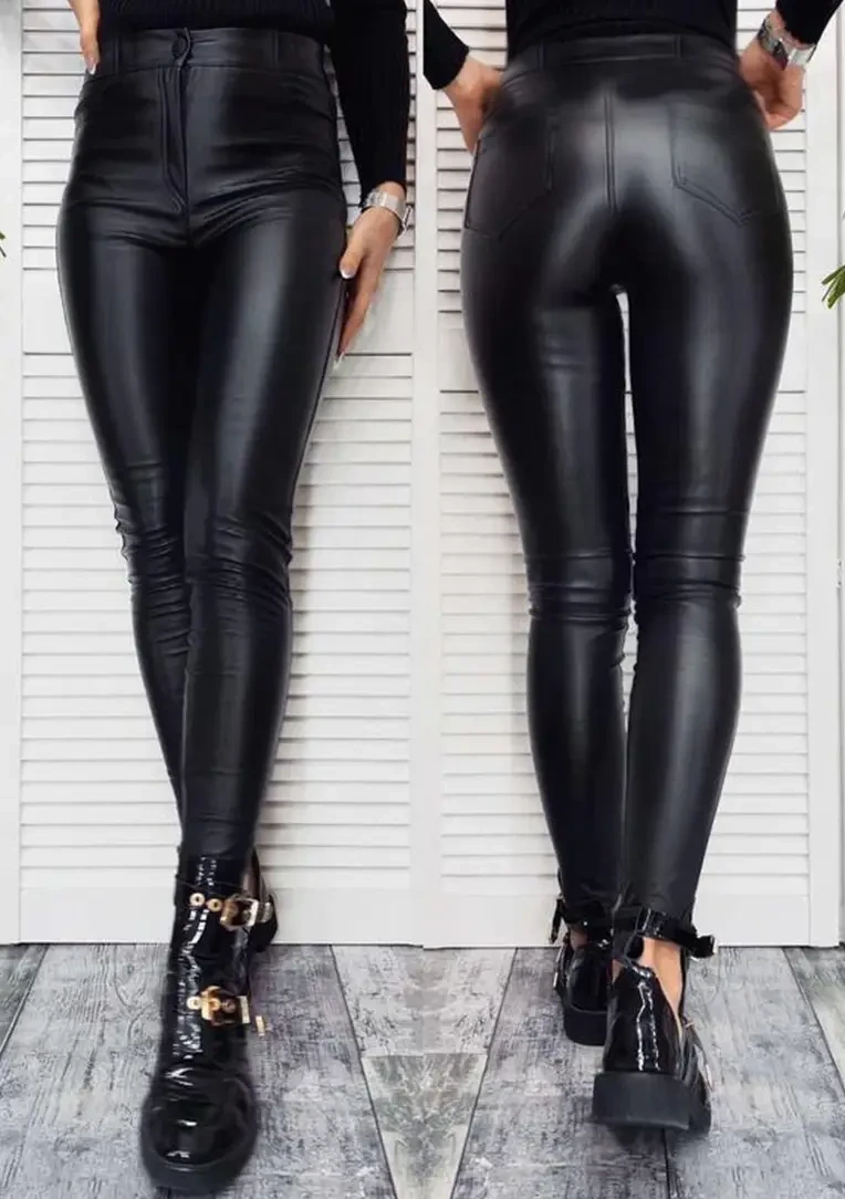 Зимові жіночі штани на хутрі з екошкіри чорного кольору розміри від 42 до 52, фото 1