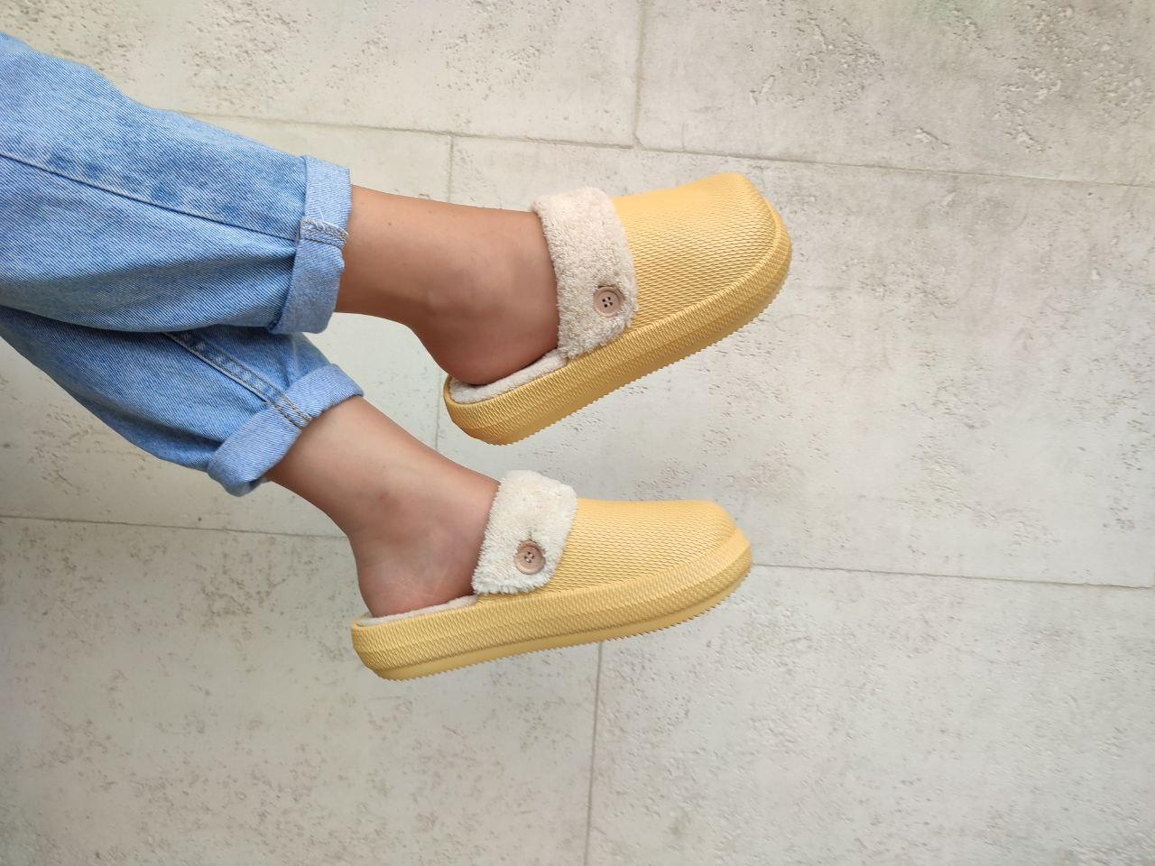 Тапочки-крокси OLIVE оливкові з зйомкою теплою стелькою шлепанці жіночі зима