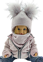 Детская шапка шлем теплая с флисом детские головные уборы розовый (ШДТ332)