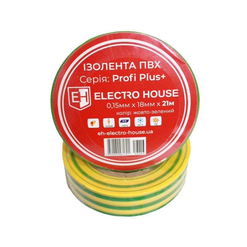 ElectroHouse ізоляційна стрічка жовто-зелена 0,15 мм х 18мм х 21м, фото 1