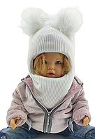 Детская шапка шлем теплая с флисом детские головные уборы белый (ШДТ334)