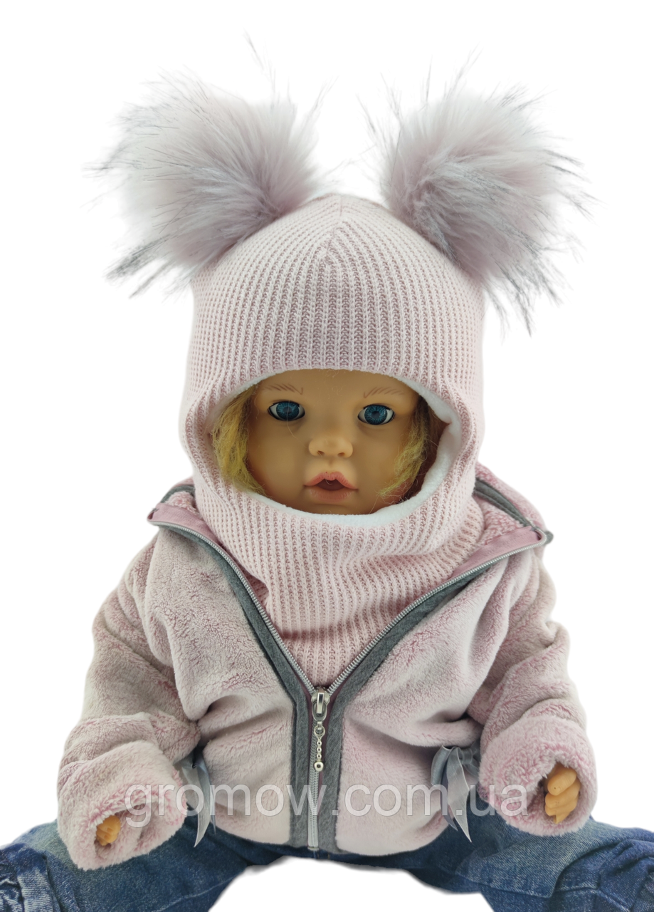 Дитяча шапка шолом тепла з флісом дитячі головні убори рожевий (ШДТ335), фото 1