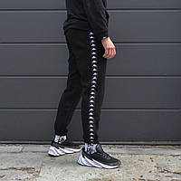 Спортивные брюки зимние Kappa черные ФЛИС | теплые спортивки с лампасом Каппа