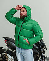 Мужской пуховик зимний с капюшоном зима до -20*С, короткая утепленная куртка мужская на пуху зеленая