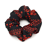 Гумка для волосся з шовкової тканини з візерунком Вишиванка Handmade чорна з червоним, фото 2