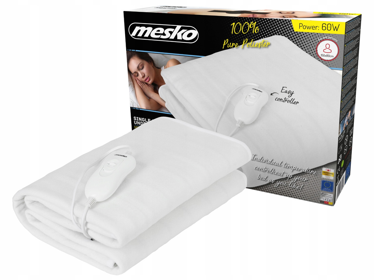 Електроковдра Mesko MS 7419 — 150×80 см, флісова, 4 режими, машинне прання
