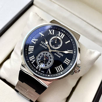 Наручний годинник Ulysse Nardin Maxi Marine Silver Black AAA чоловічі з автопідзаводом і сапфіровим склом