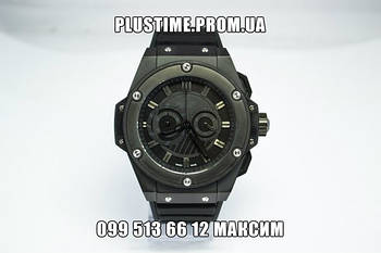 Наручний чоловічий годинник кварцовий хронограф Hublot King Power Black